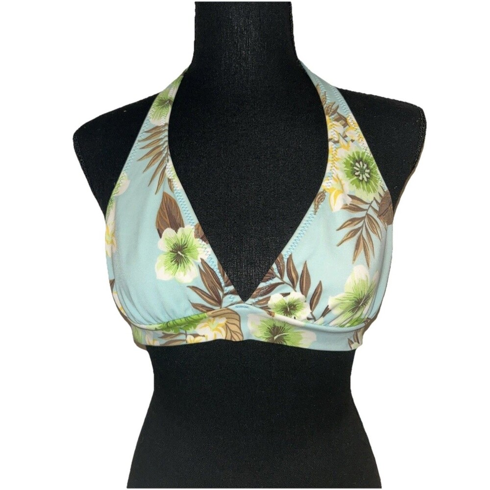 Radio Fiji Tropical Floral Bikini Set Y2K Green Hibiscus Halter Swimsuit Small